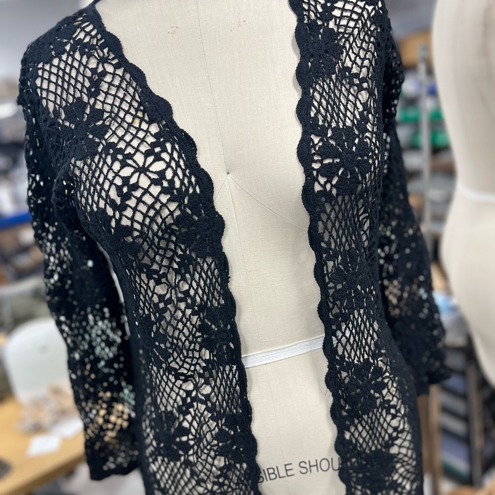 Black Crochet Duster OS